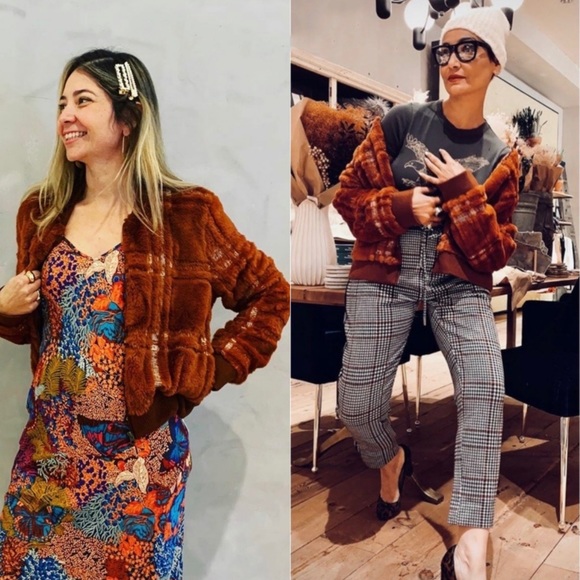 Anthropologie Plaid Teddy Bomber Jacket - Picture 3 of 11